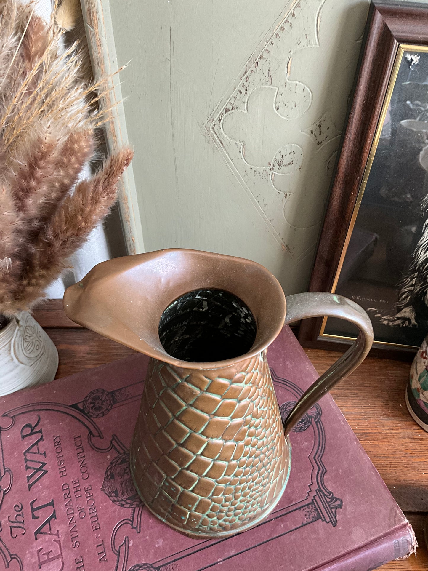 Vintage copper snake pattern vase jug