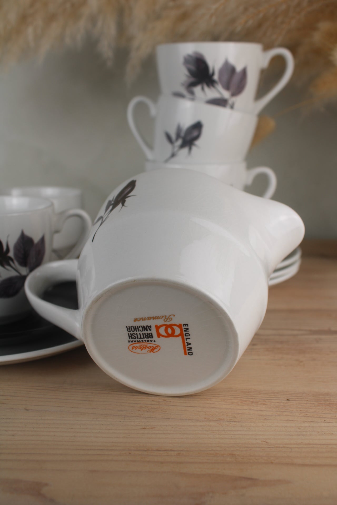 Set of 4 British Anchor ‘Romance’ Teacup Trios