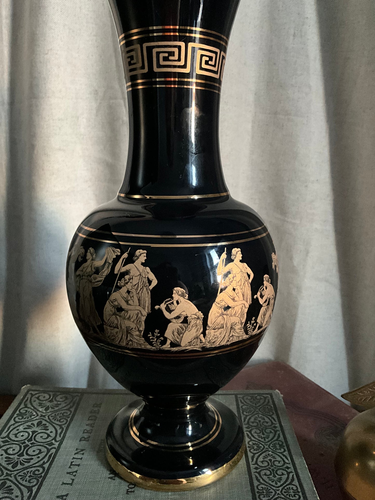 Vintage Greek black and gold vase