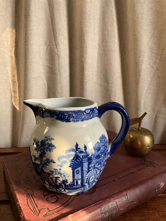 Vintage blue and white transferware pitcher jug