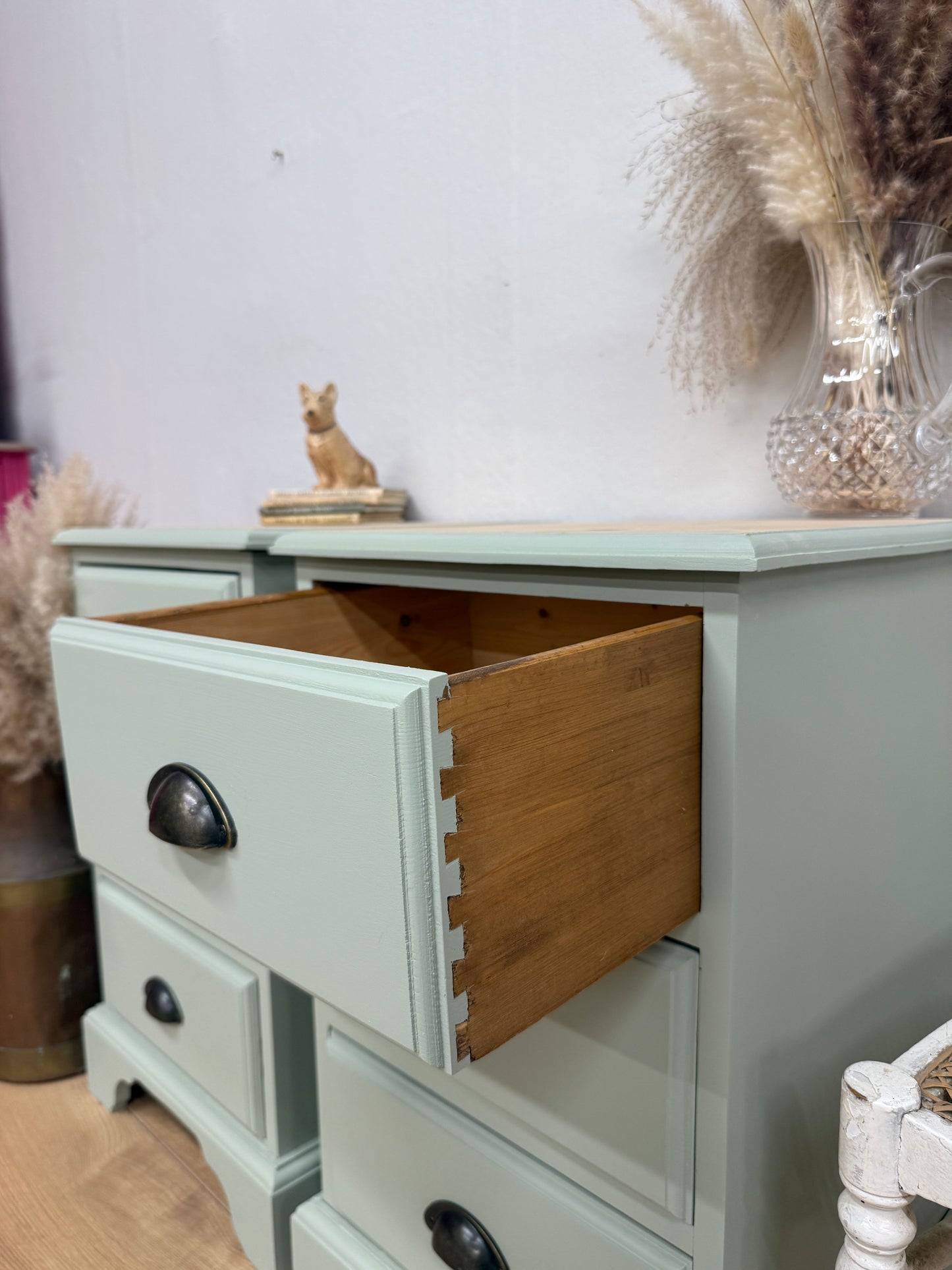 Pair of solid pine painted bedside drawers