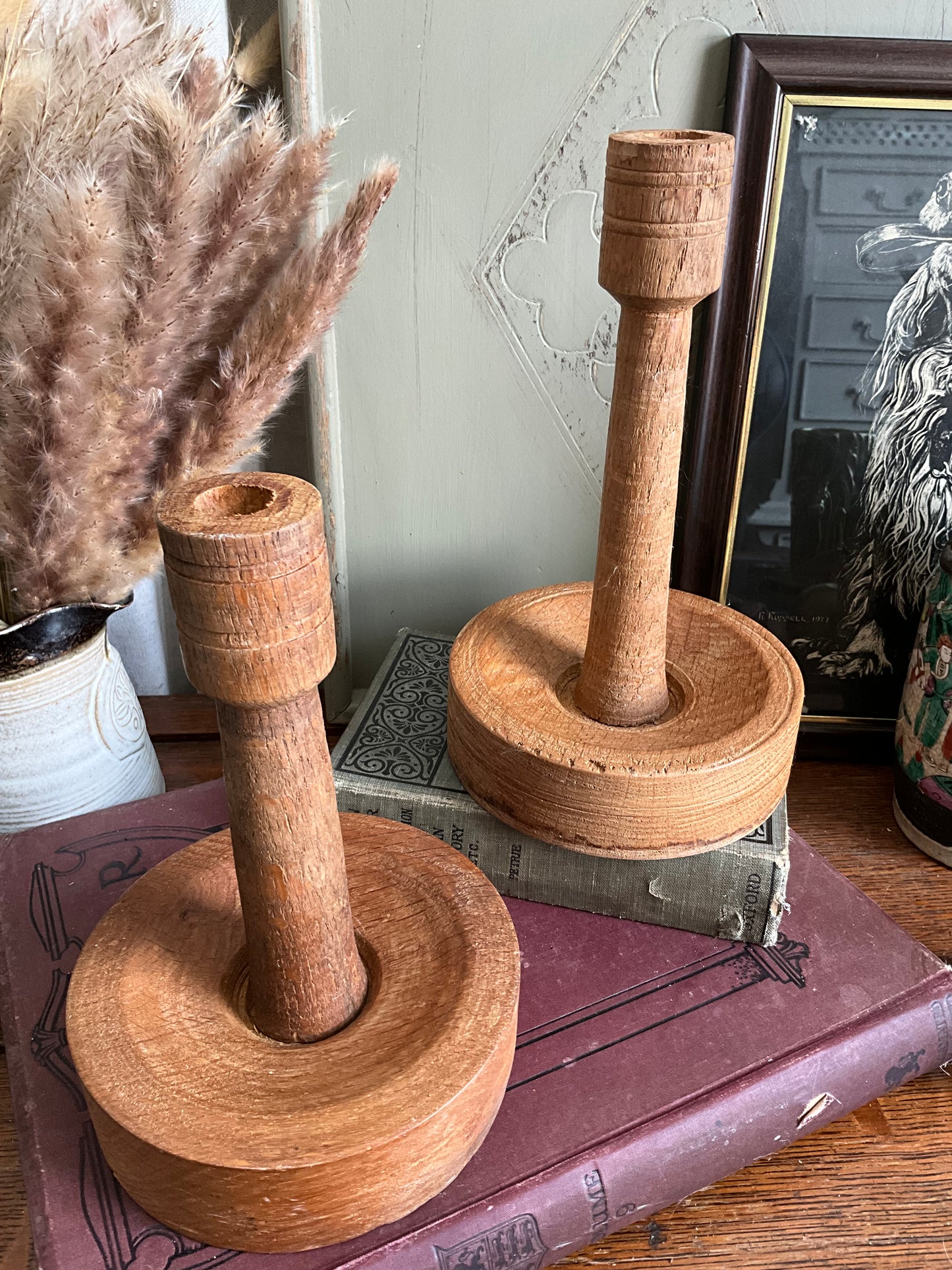 Pair of handmade oak candlestick holders