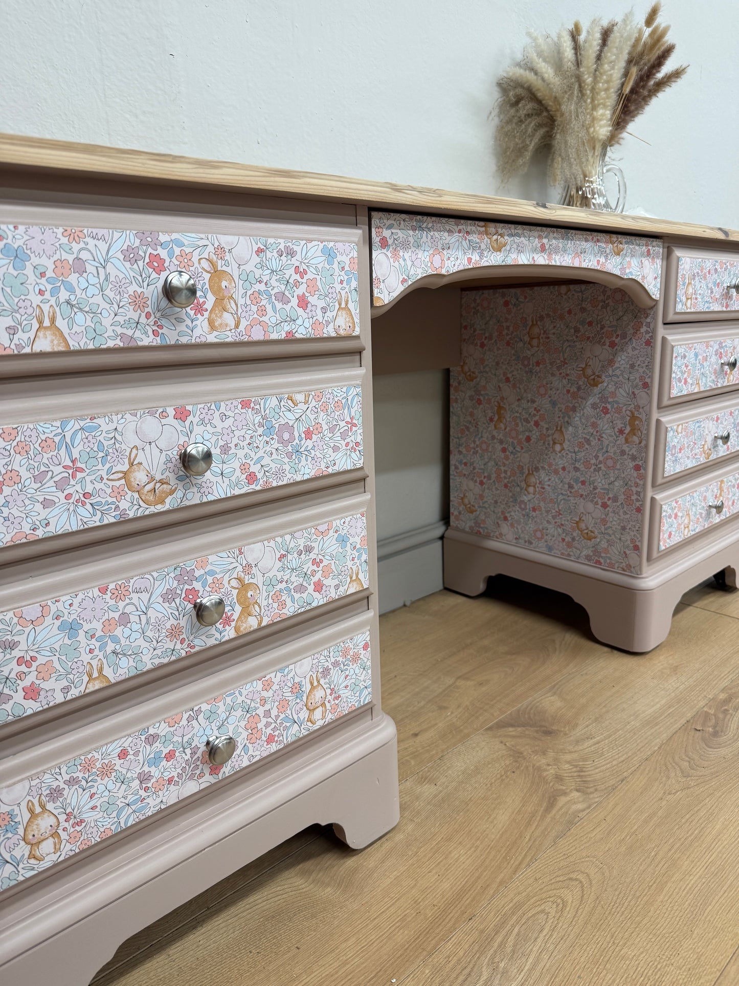 Solid pine bunny wallpaper dressing table desk