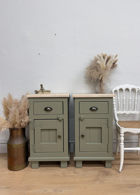 Pair of Rustic Solid Pine Bedside Cabinets