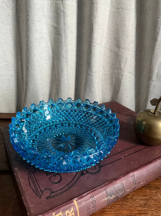 Vintage blue glass serving bowl