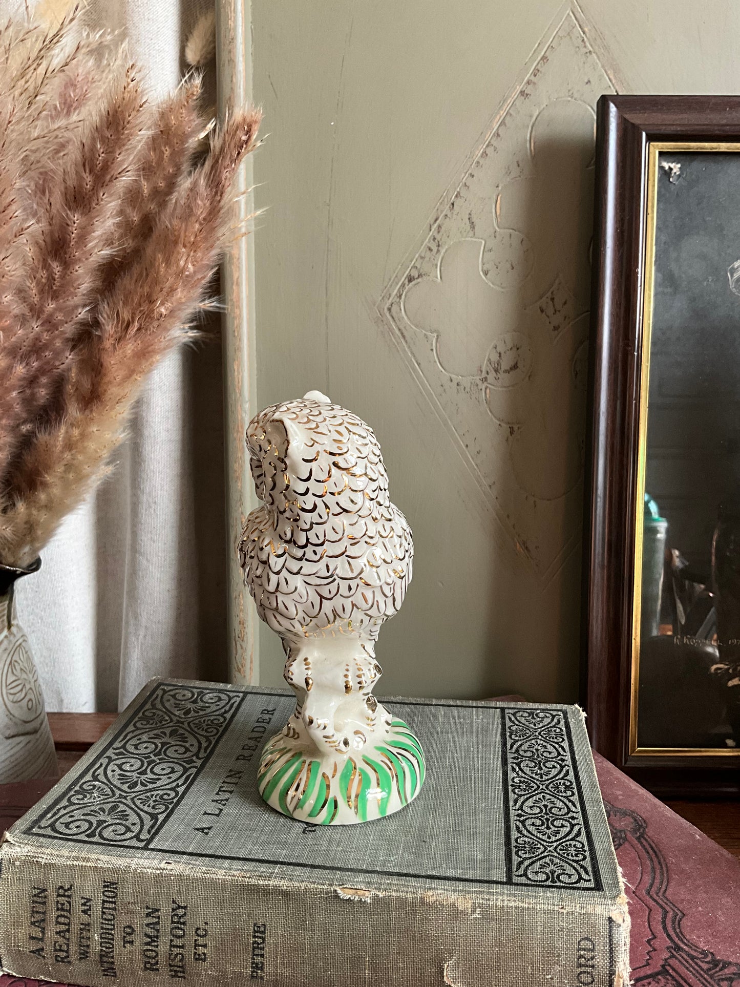 Vintage porcelain gold owl figurine