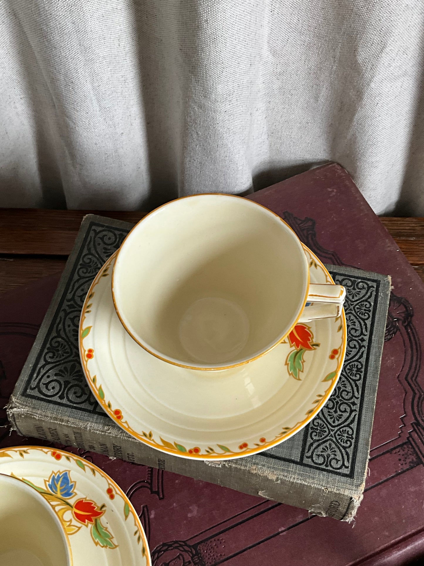 Vintage Grindley pair of teacup and saucer with sugar bowl