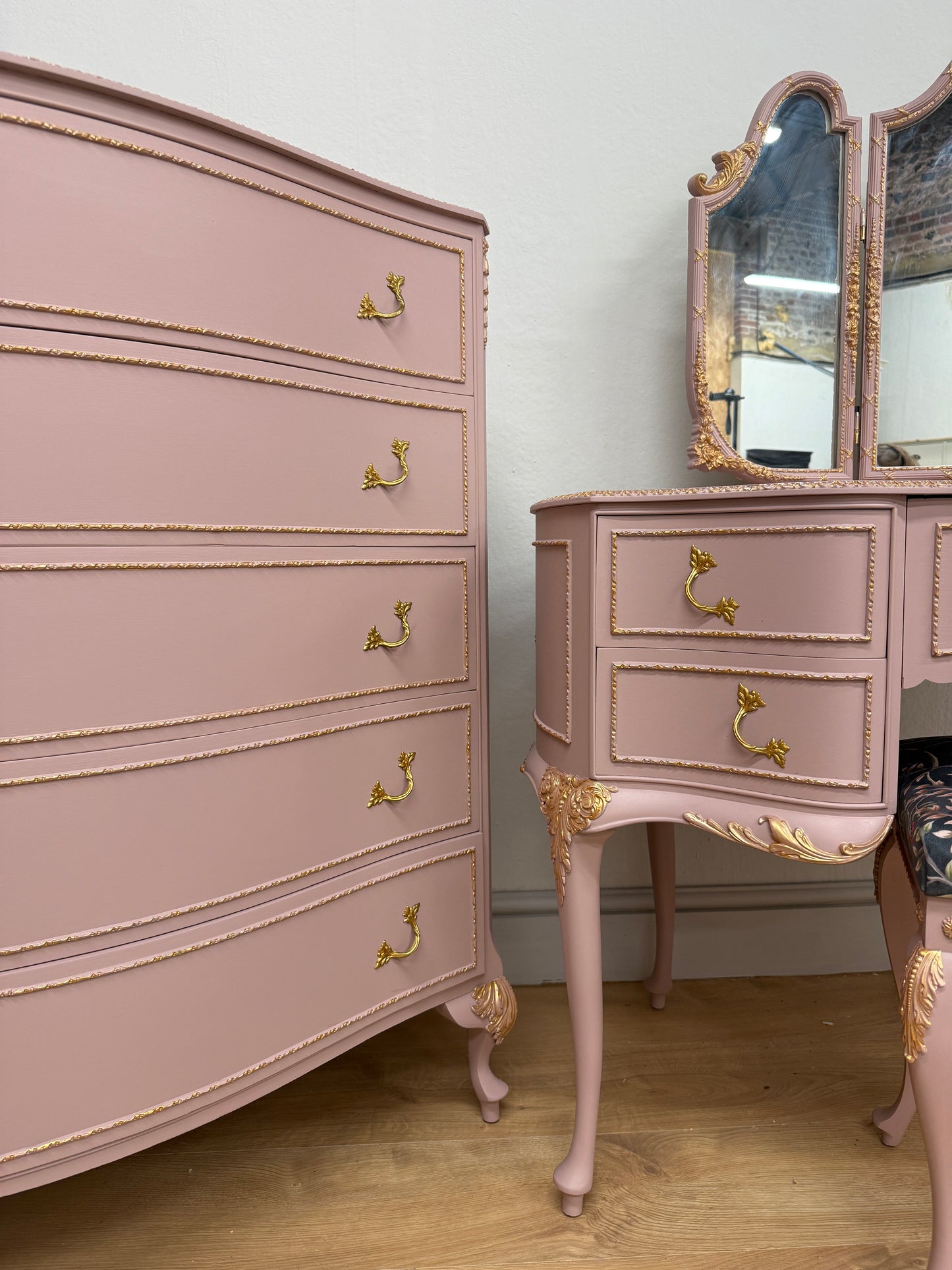Vintage Olympia Pink and Gold Chest of Drawers