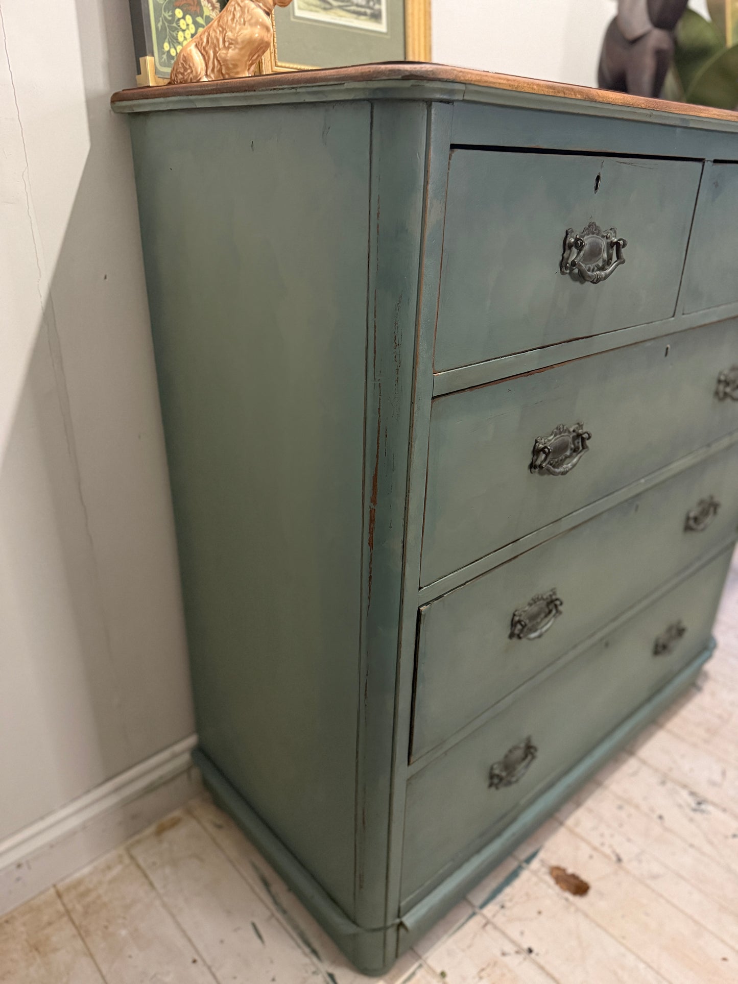 Dark Green Antique Painted Chest of Drawers