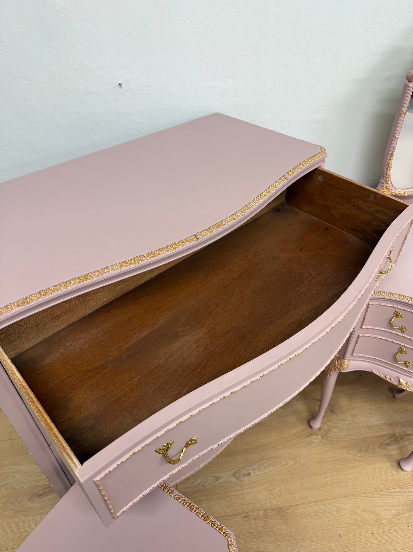 Vintage Olympia Pink and Gold Chest of Drawers