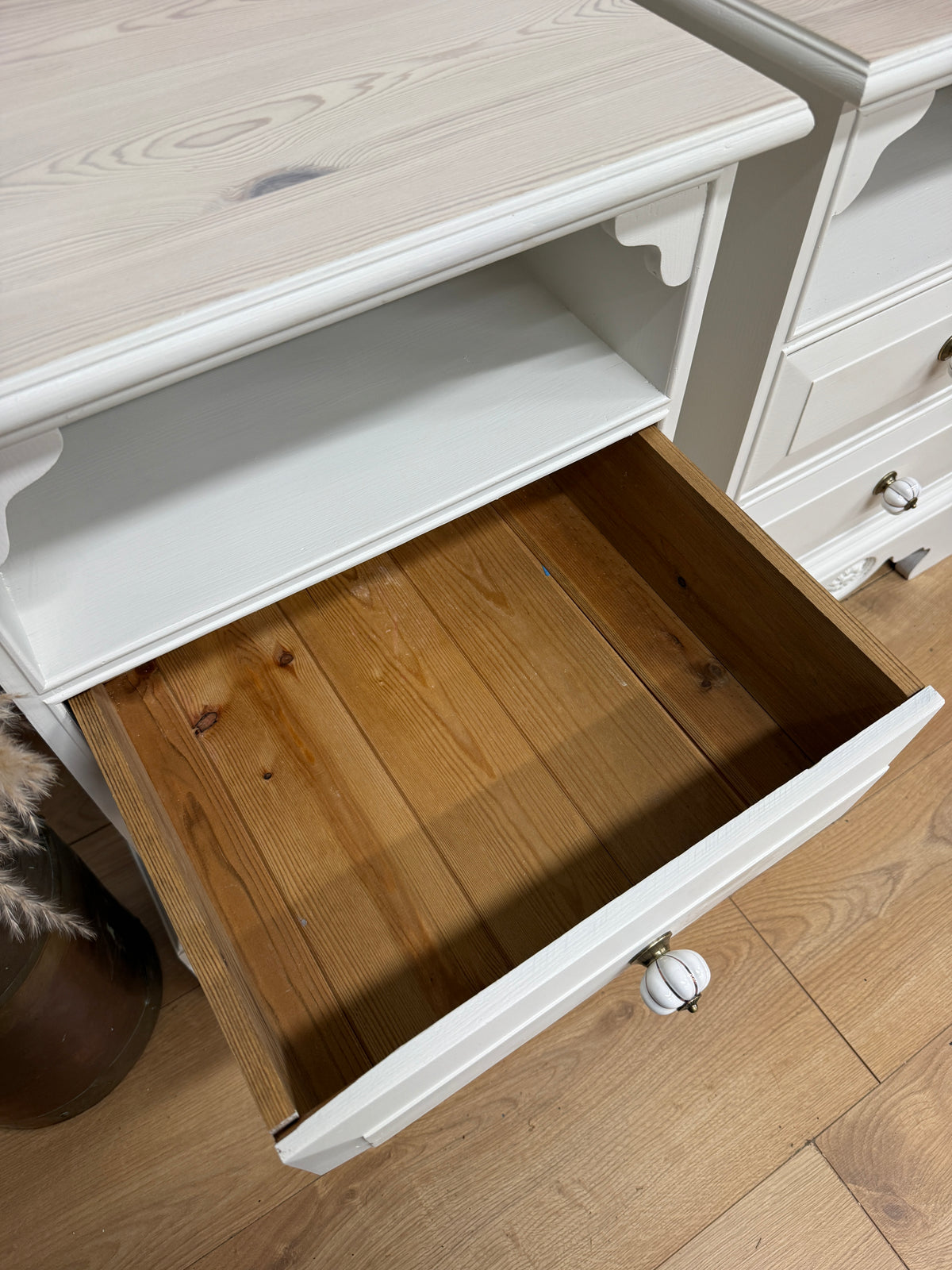 Pair of solid pine white painted bedside cabinets