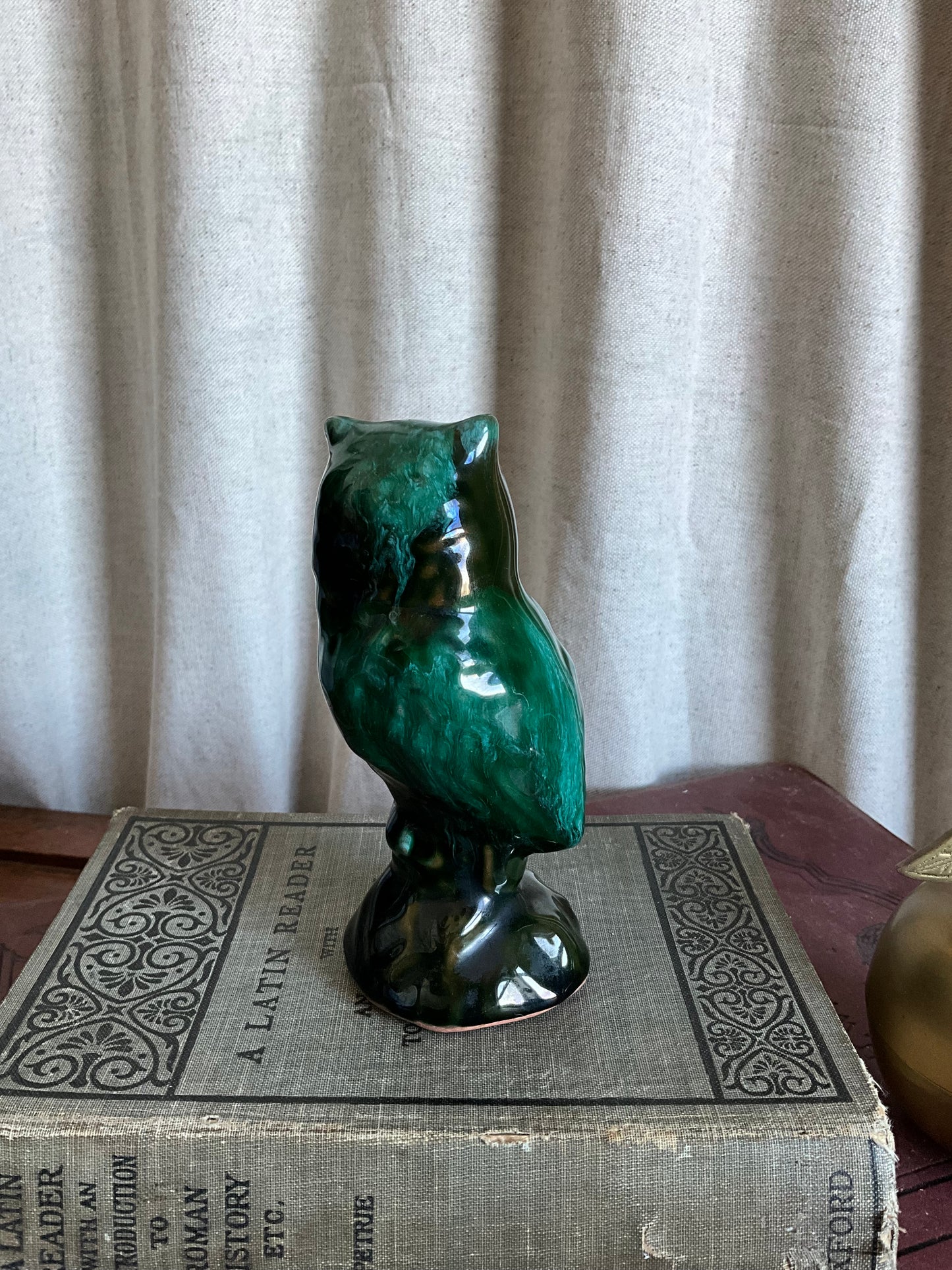 Blue mountain green owl figurine