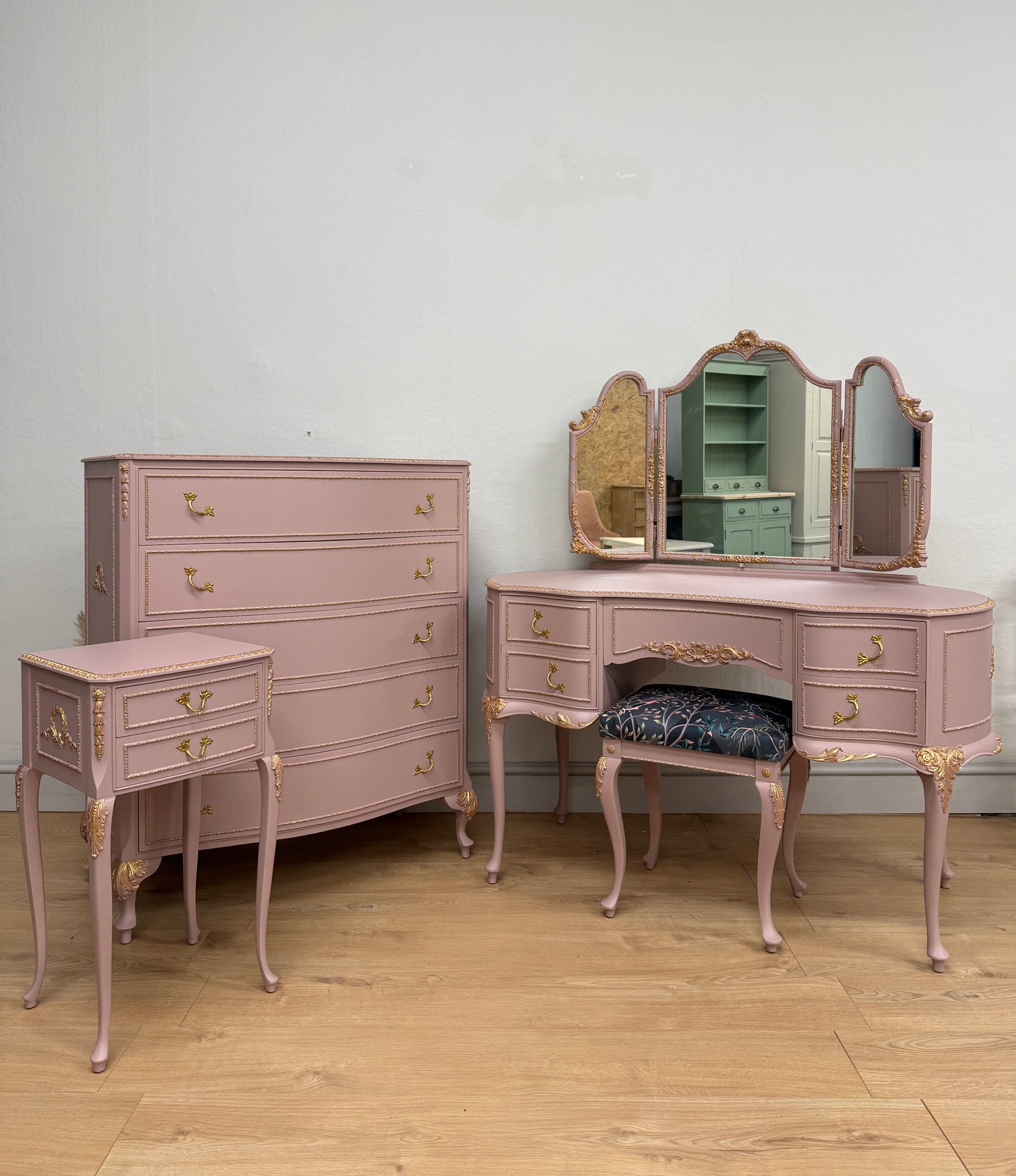 Vintage Olympia Pink and Gold Chest of Drawers