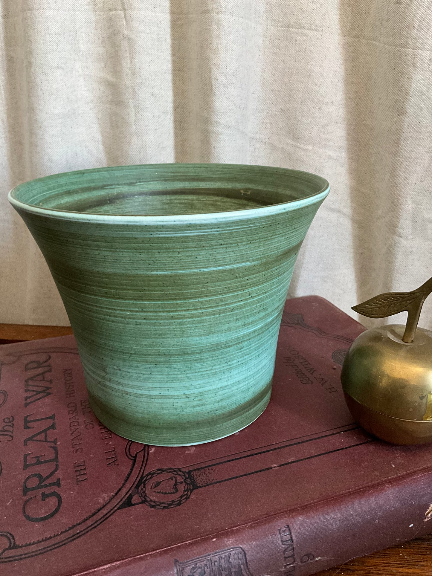 Vintage Surrey ceramics green hand painted flower pot