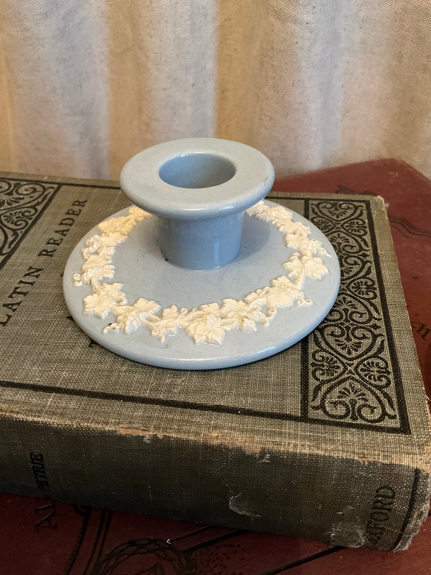 Vintage blue and white Wedgwood candlestick holder