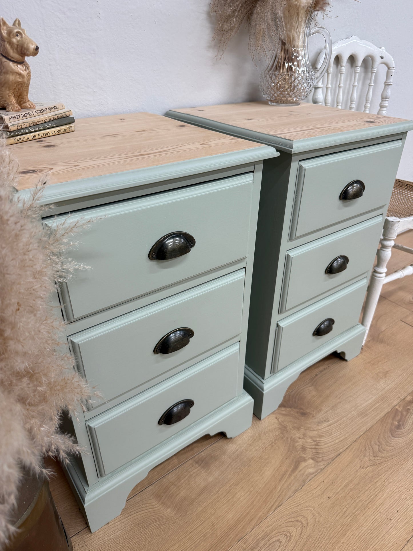 Pair of solid pine painted bedside drawers