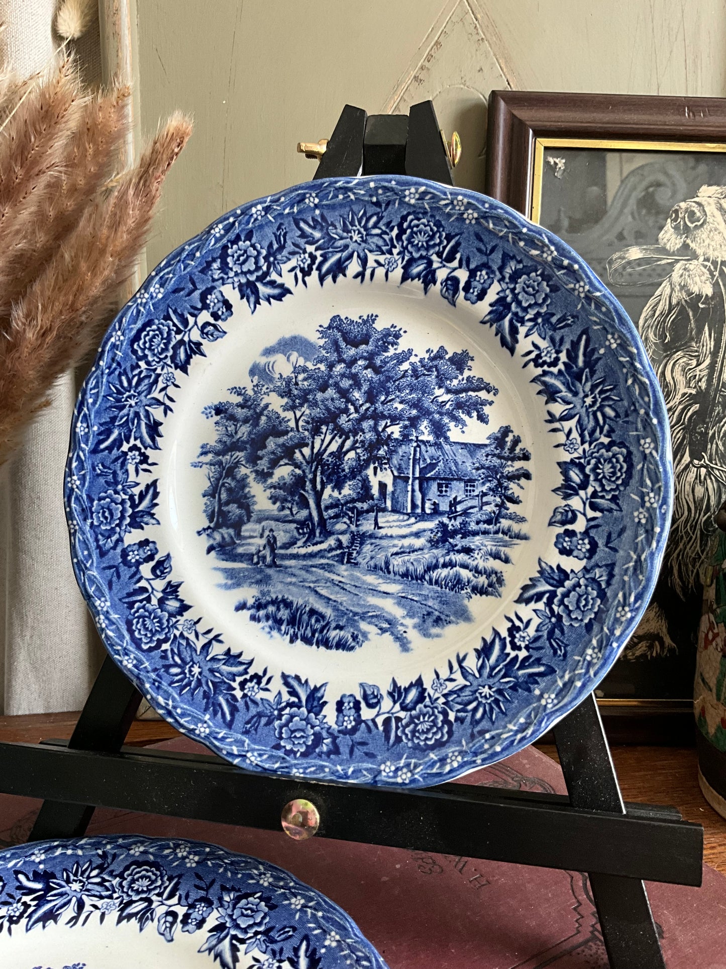 Vintage blue and white country style side plates