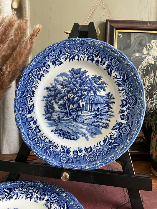 Vintage blue and white country style side plates