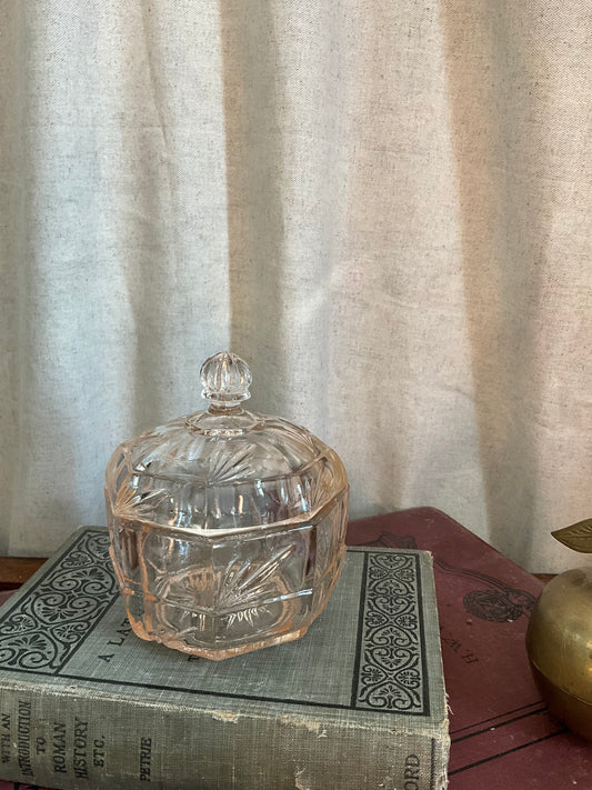 Retro pink glass dressing table candy dish