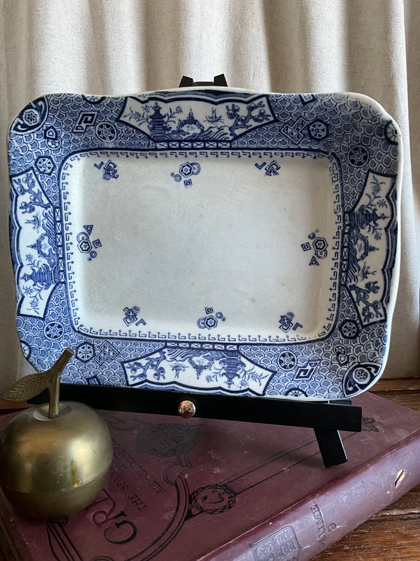 Antique blue and white English serving plate