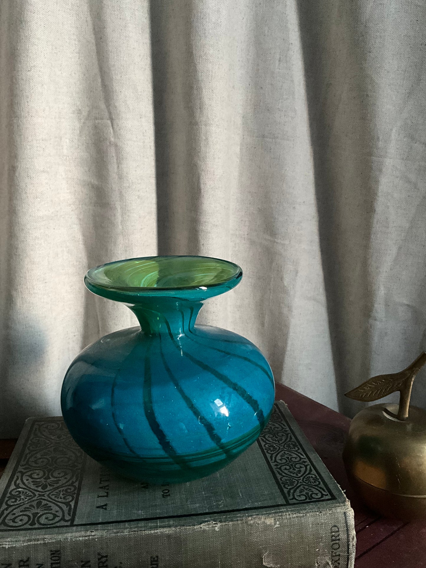 Art glass blue and green swirl vase