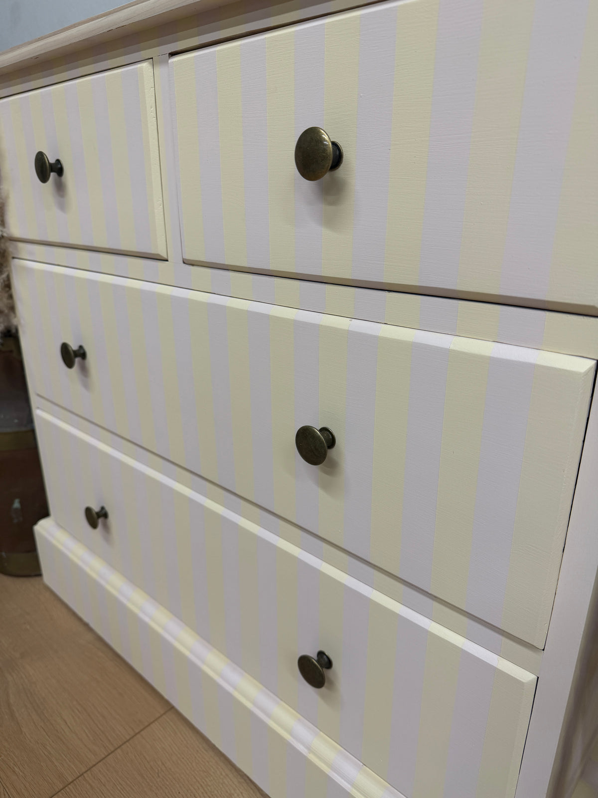 Solid pine painted striped chest of drawers