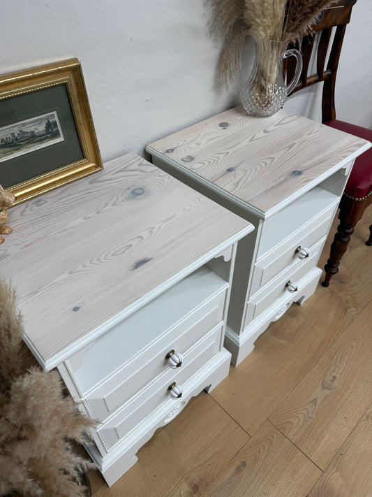 Pair of solid pine white painted bedside cabinets