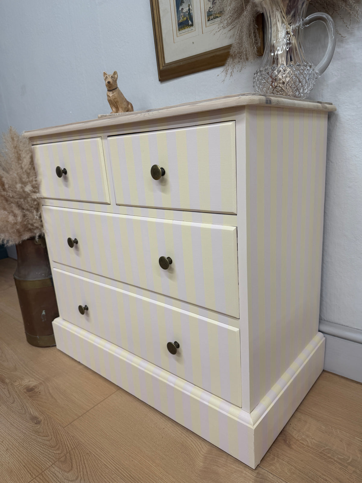 Solid pine painted striped chest of drawers