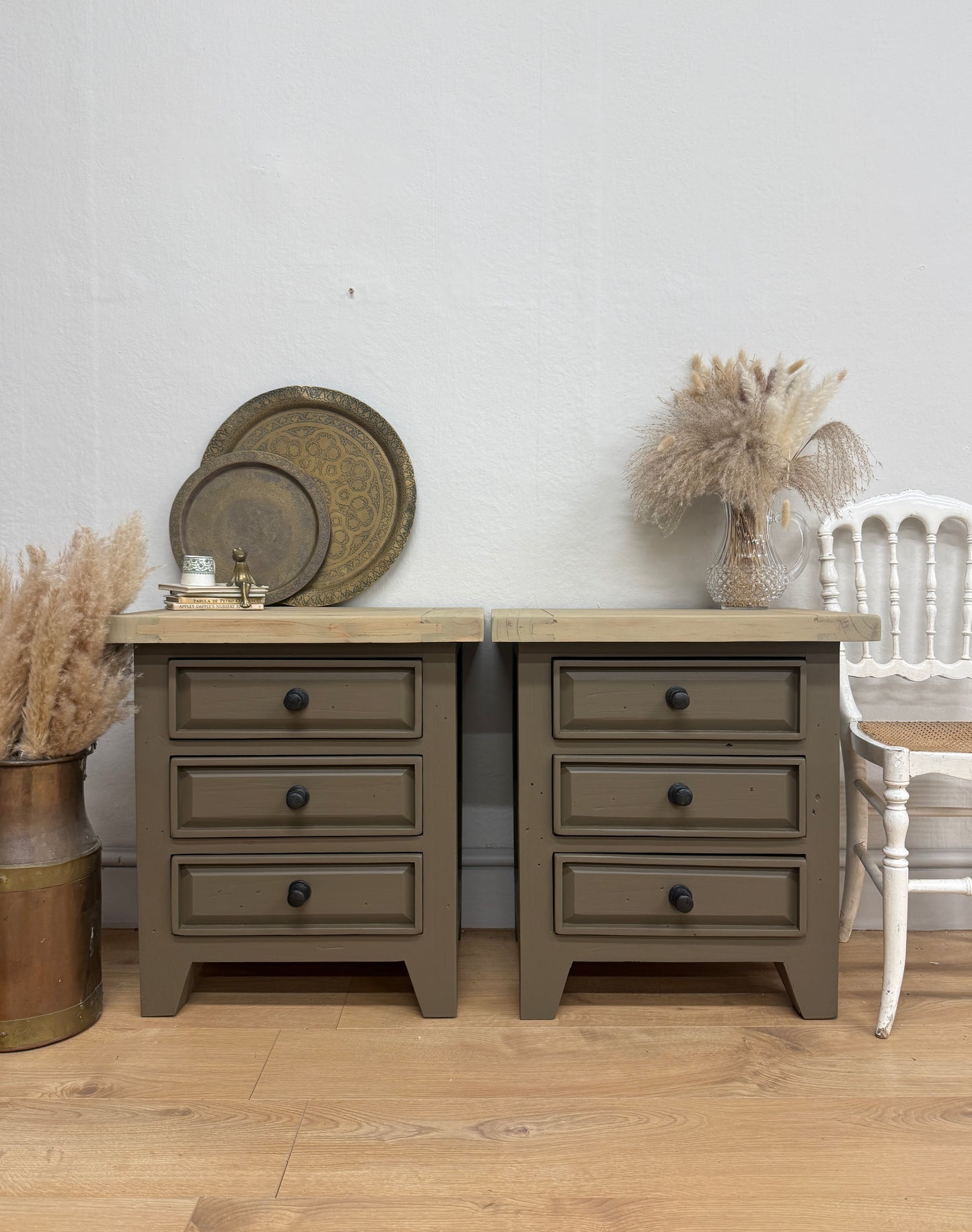Pair of Rustic painted bedside drawers