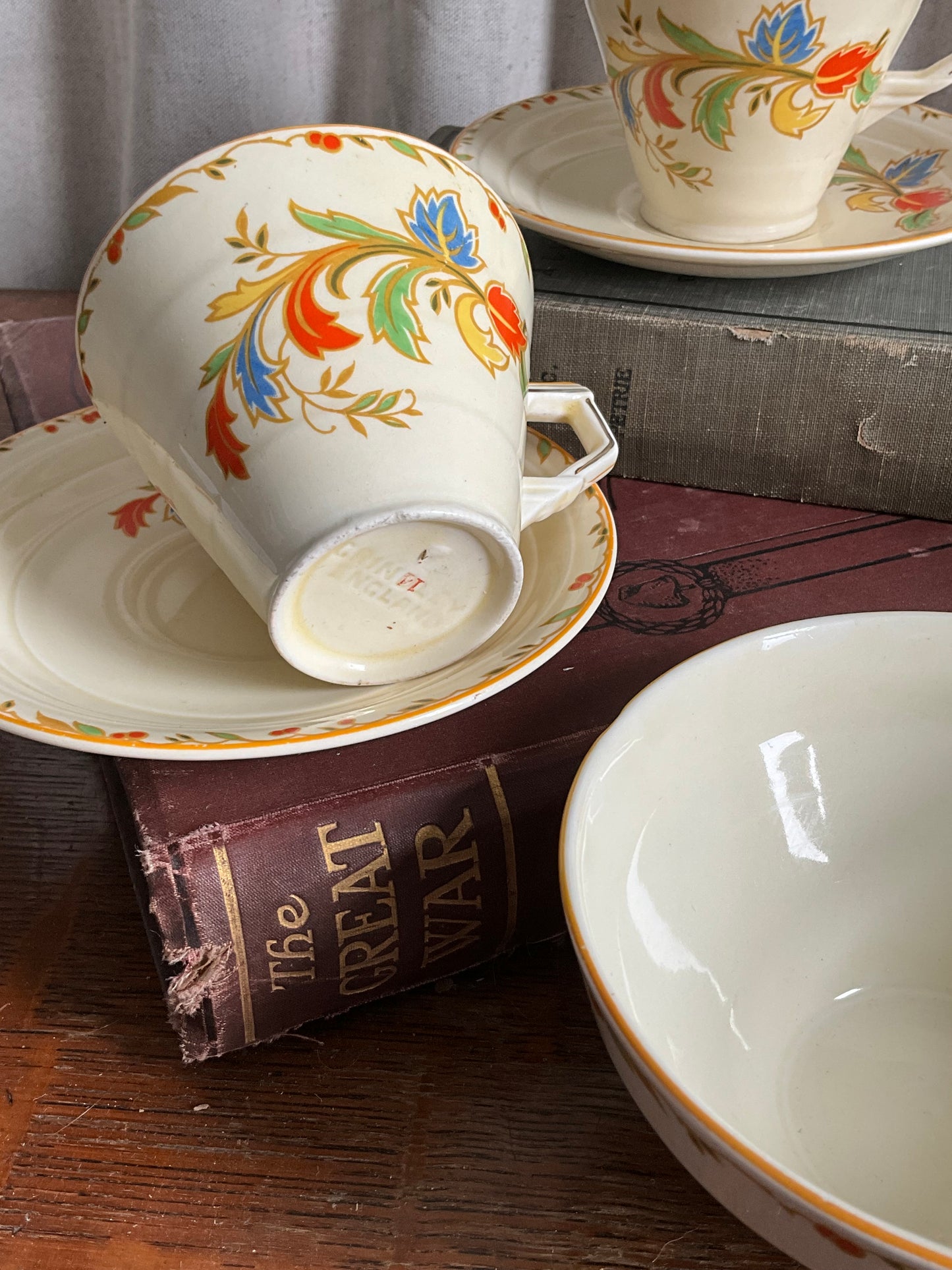 Vintage Grindley pair of teacup and saucer with sugar bowl