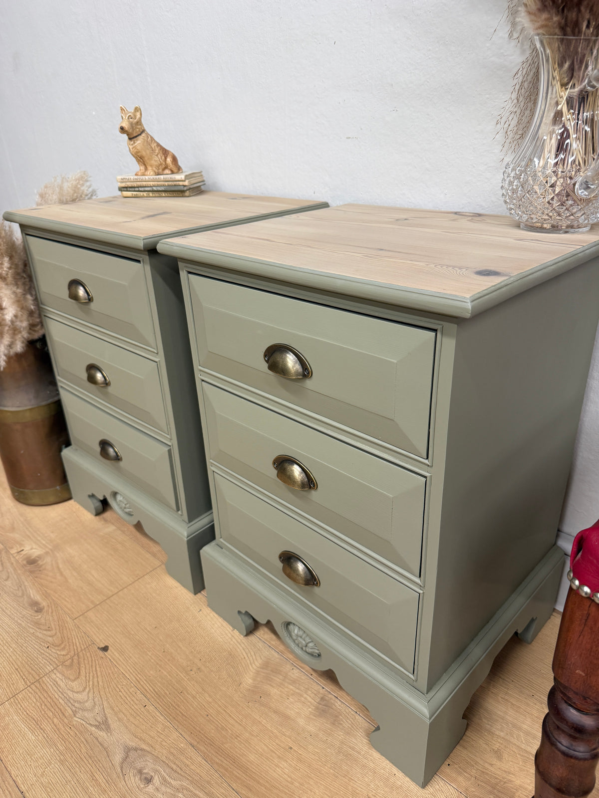 Pair of solid pine painted bedside cabinets