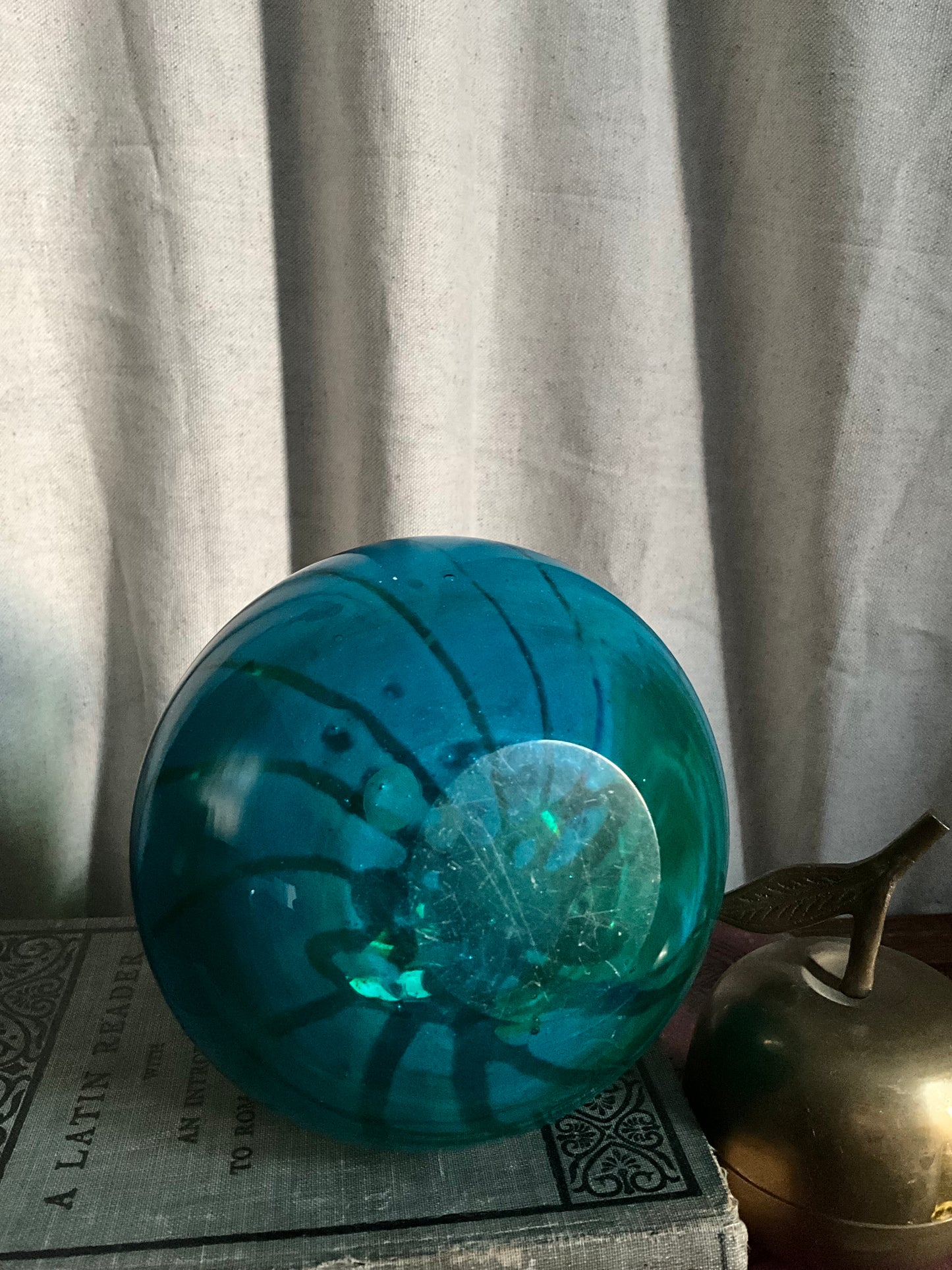 Art glass blue and green swirl vase