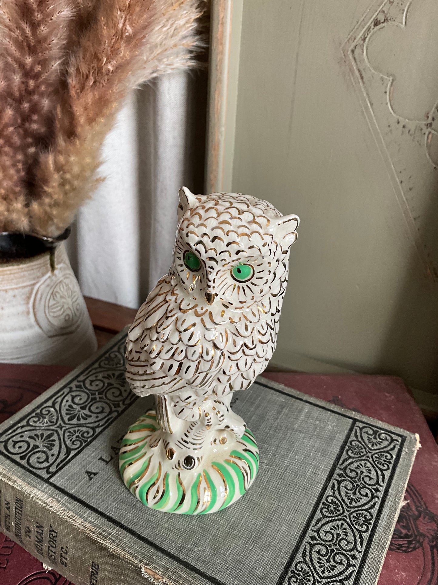 Vintage porcelain gold owl figurine