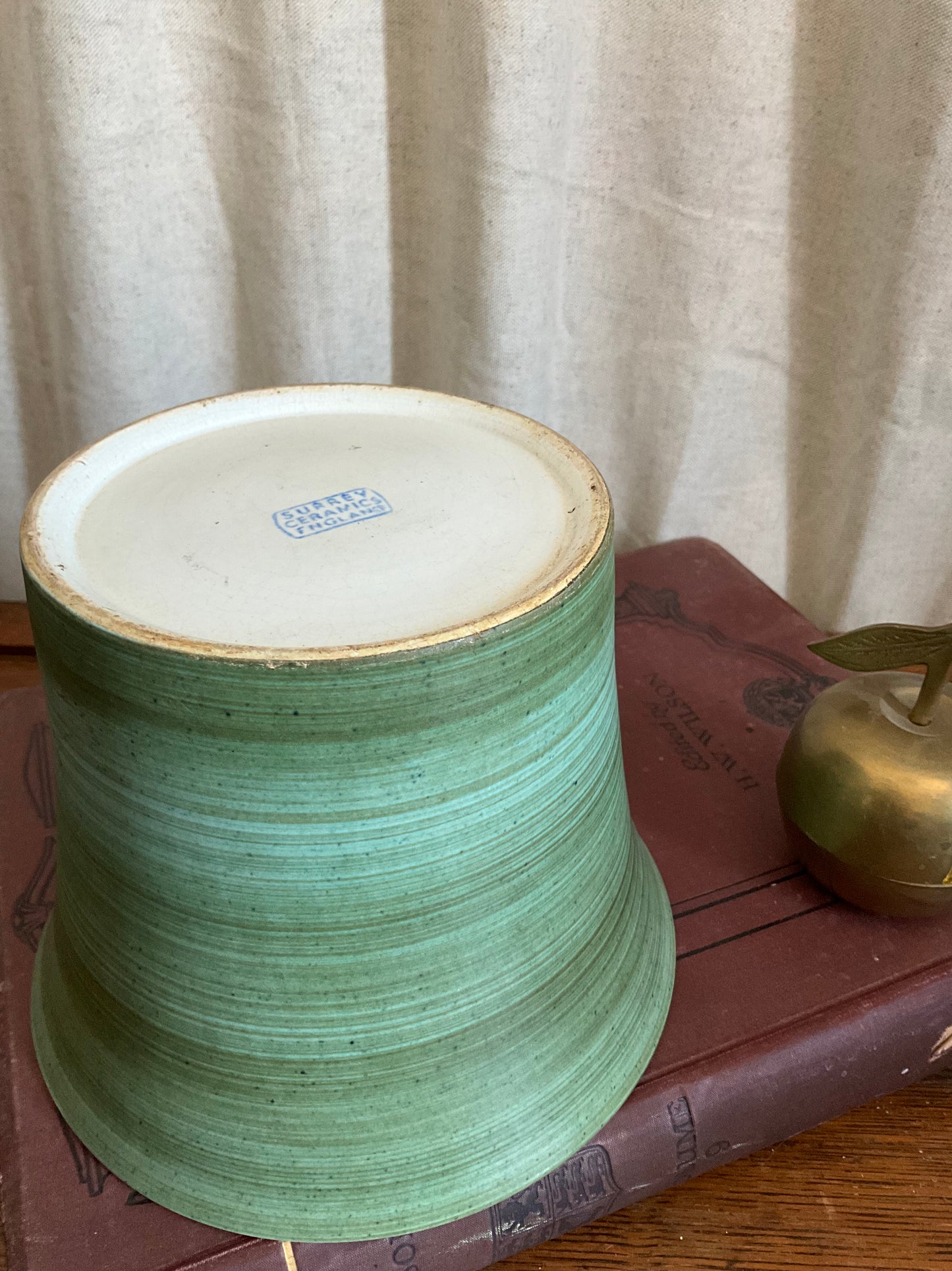 Vintage Surrey ceramics green hand painted flower pot