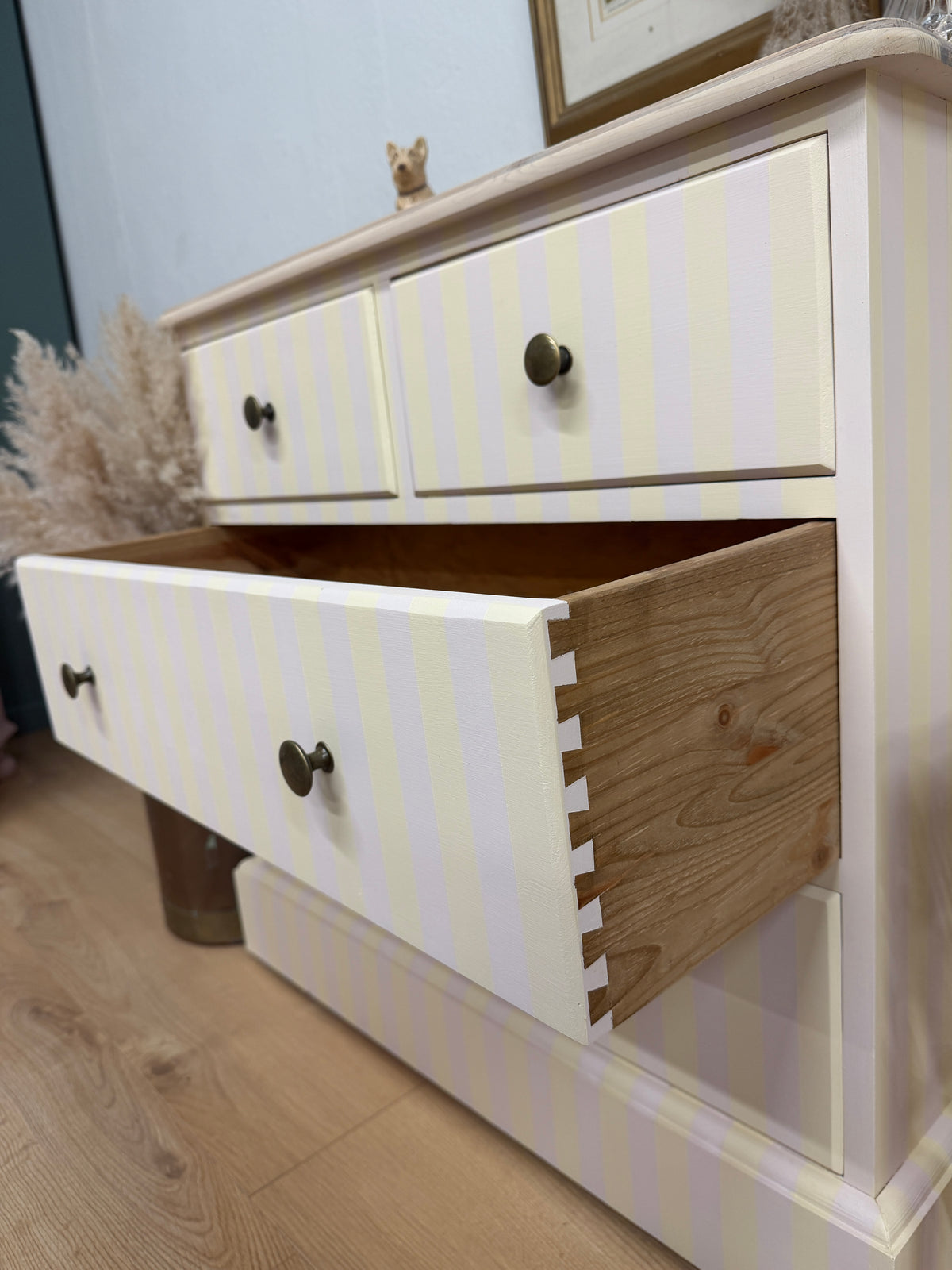 Solid pine painted striped chest of drawers