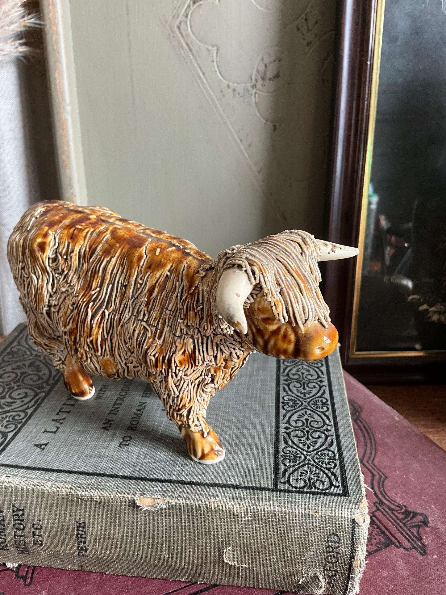 Vintage Scottish pottery cow figurine