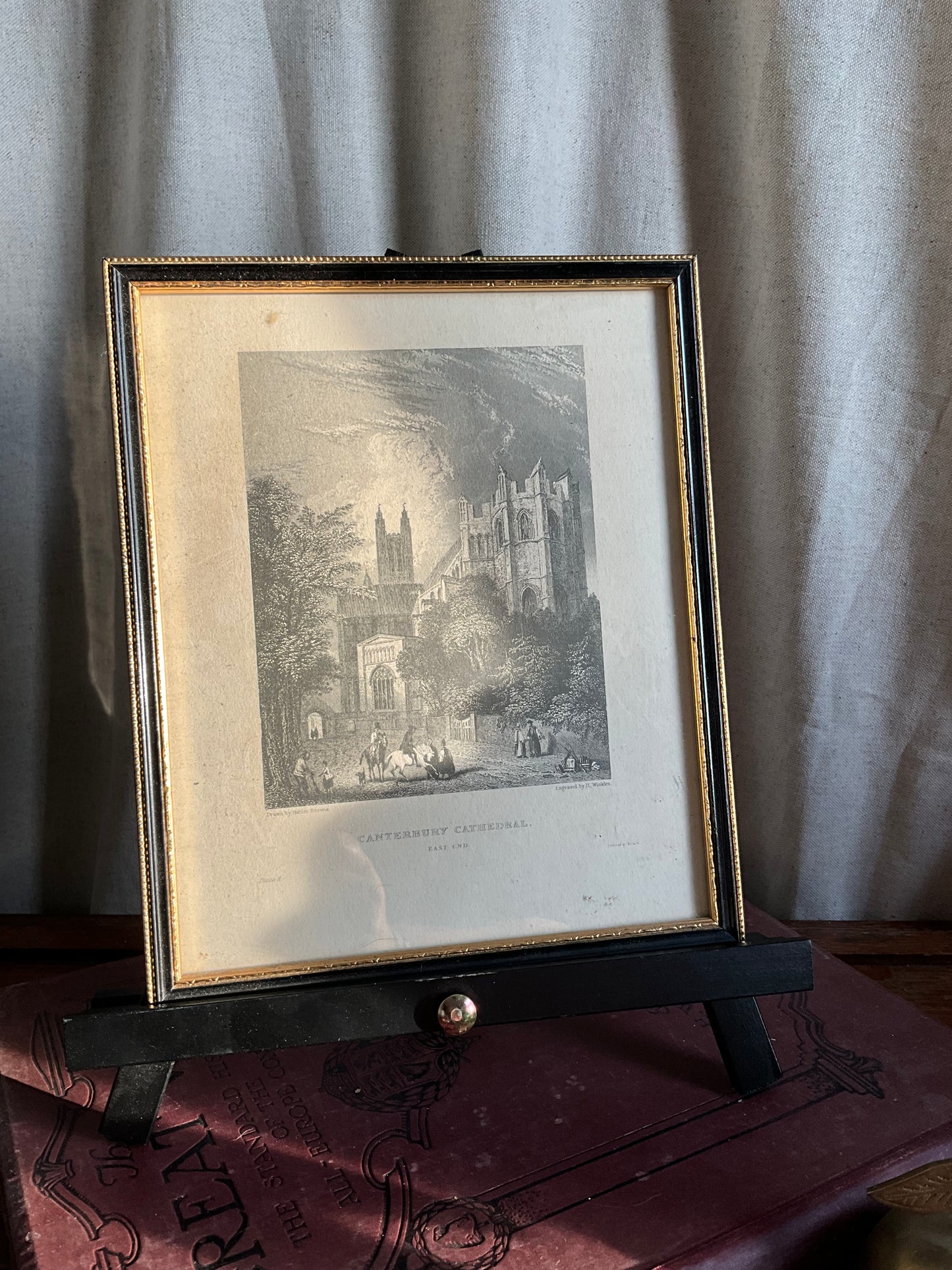 Vintage framed print of Canterbury cathedral