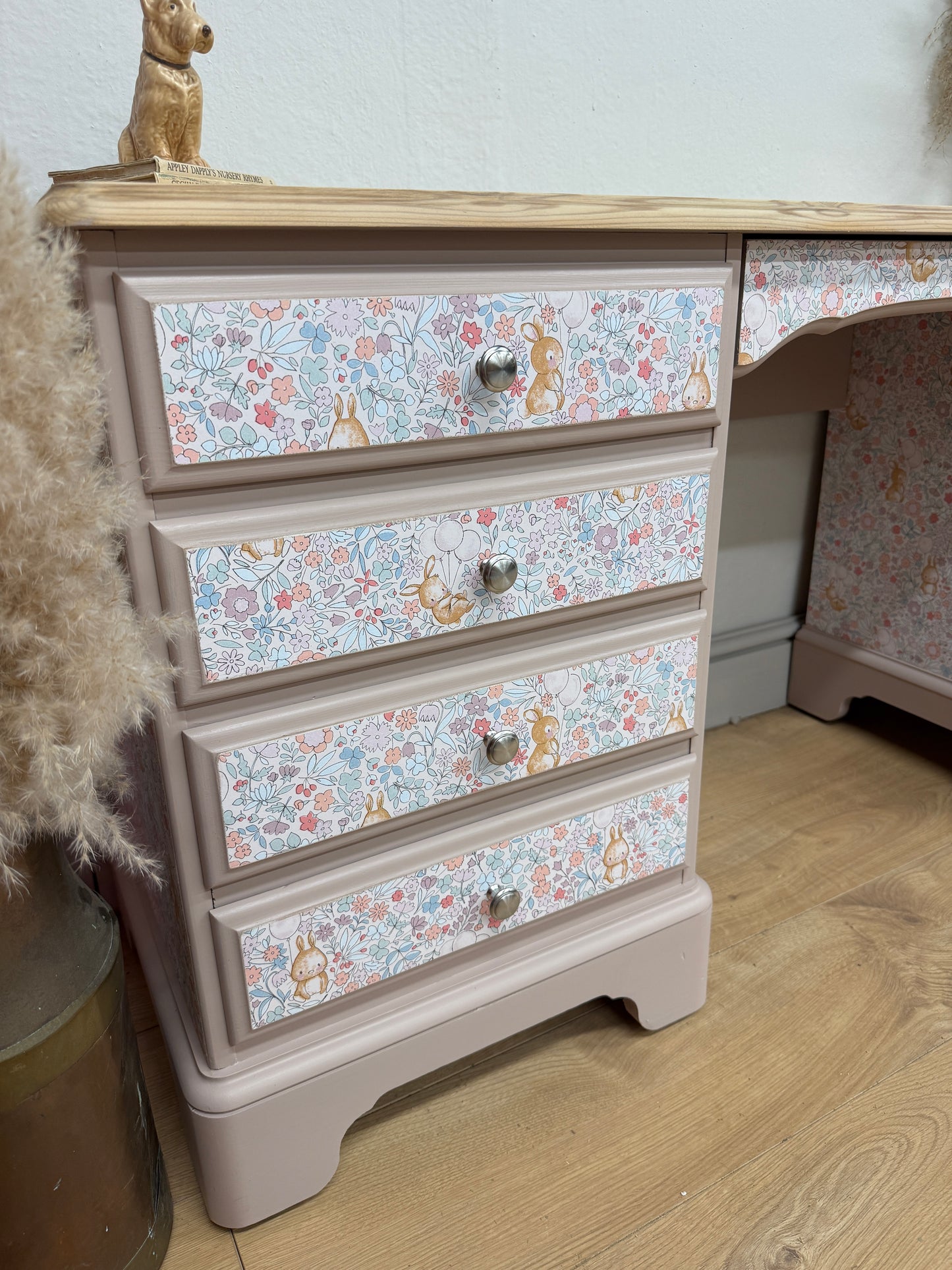 Solid pine bunny wallpaper dressing table desk