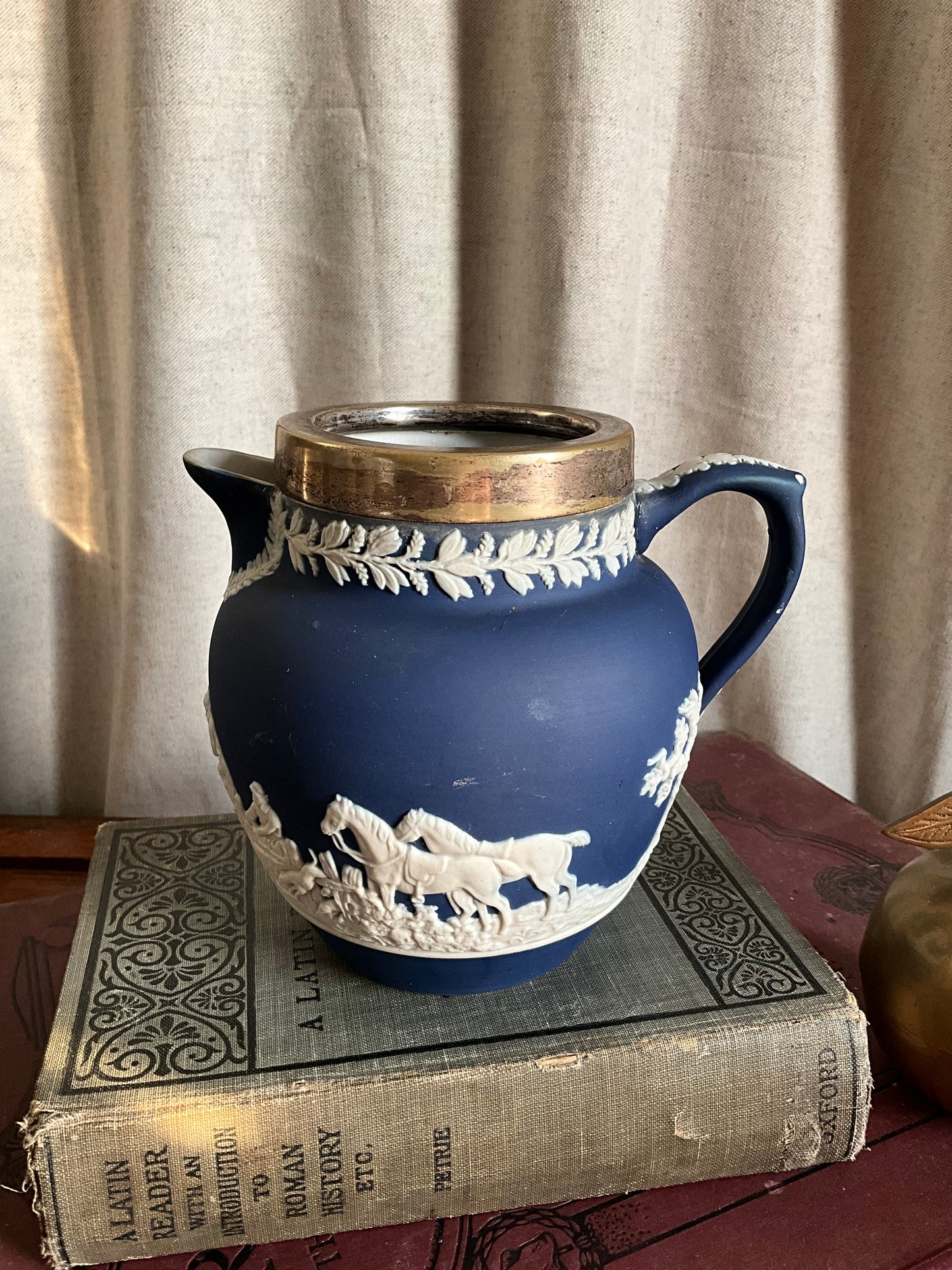 Vintage Adam’s blue Wedgwood jasperware jug