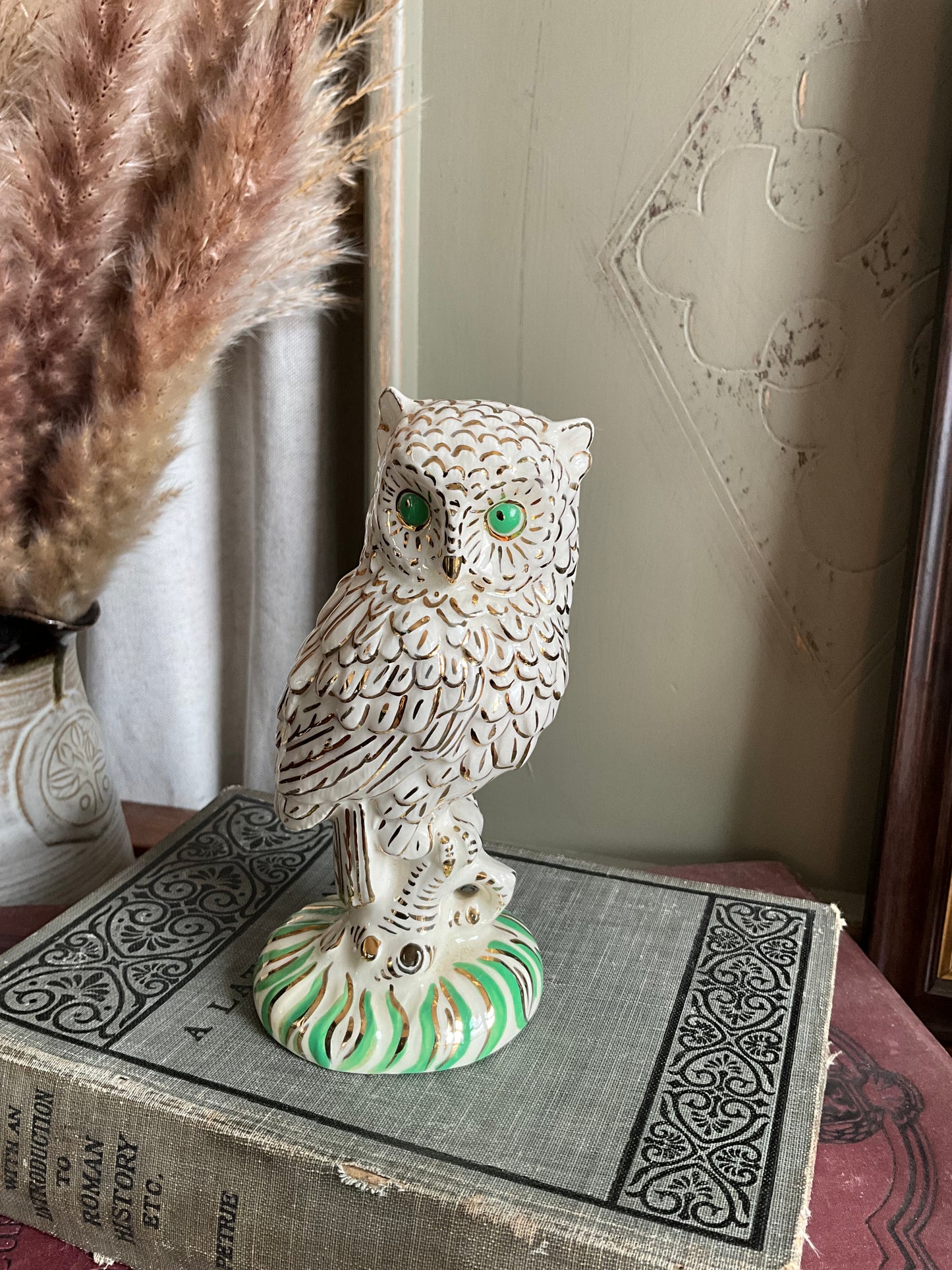 Vintage porcelain gold owl figurine