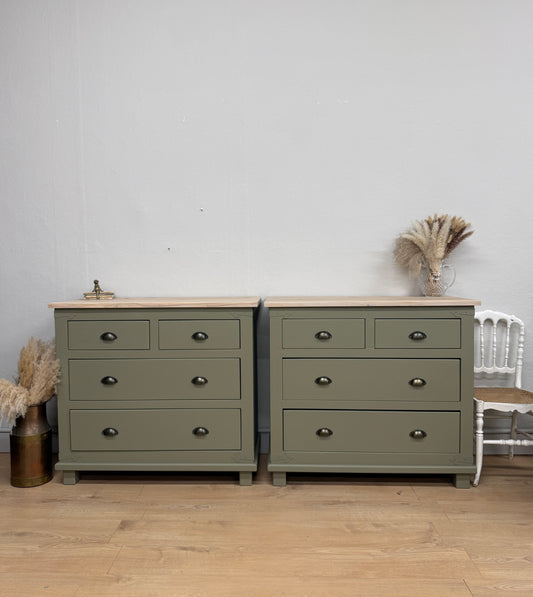 Pair of Rustic Solid Pine Painted Chest of Drawers