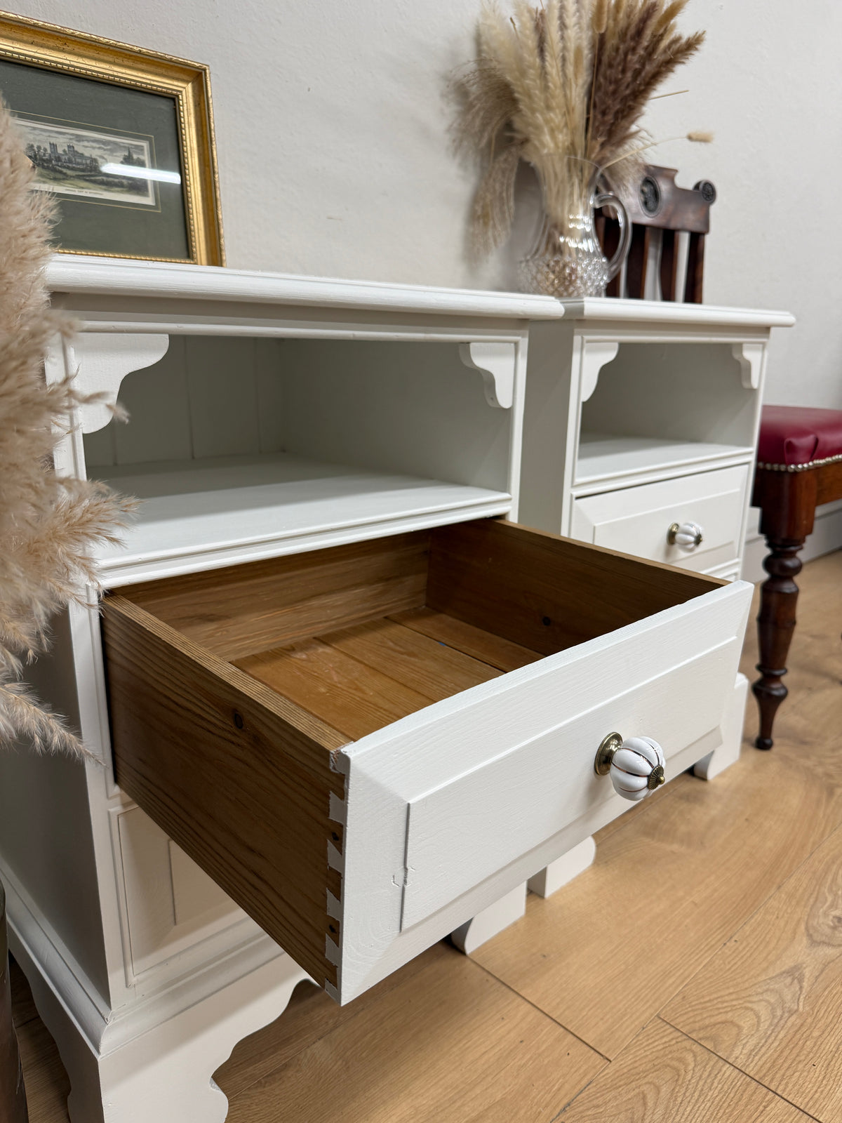 Pair of solid pine white painted bedside cabinets