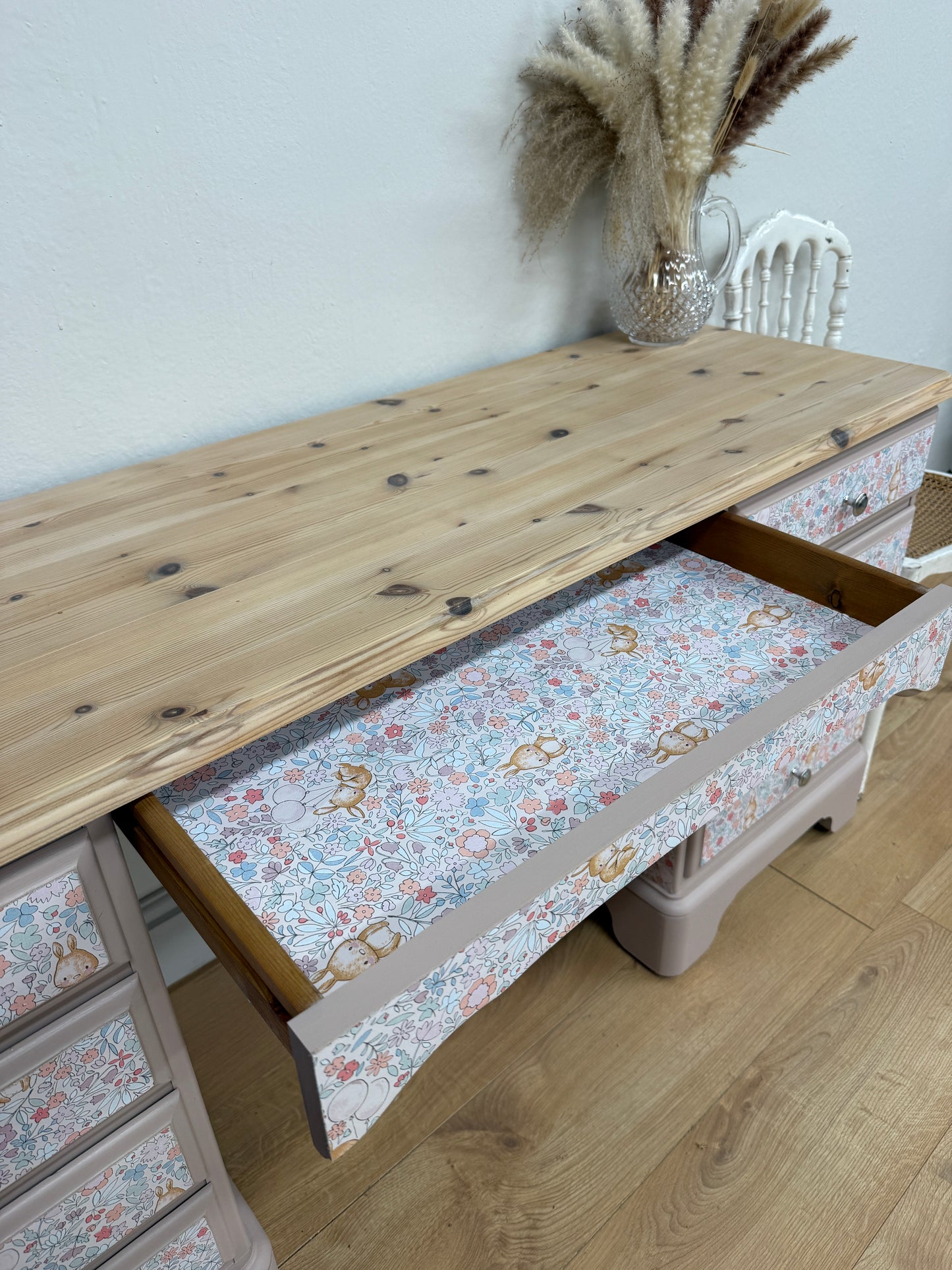 Solid pine bunny wallpaper dressing table desk