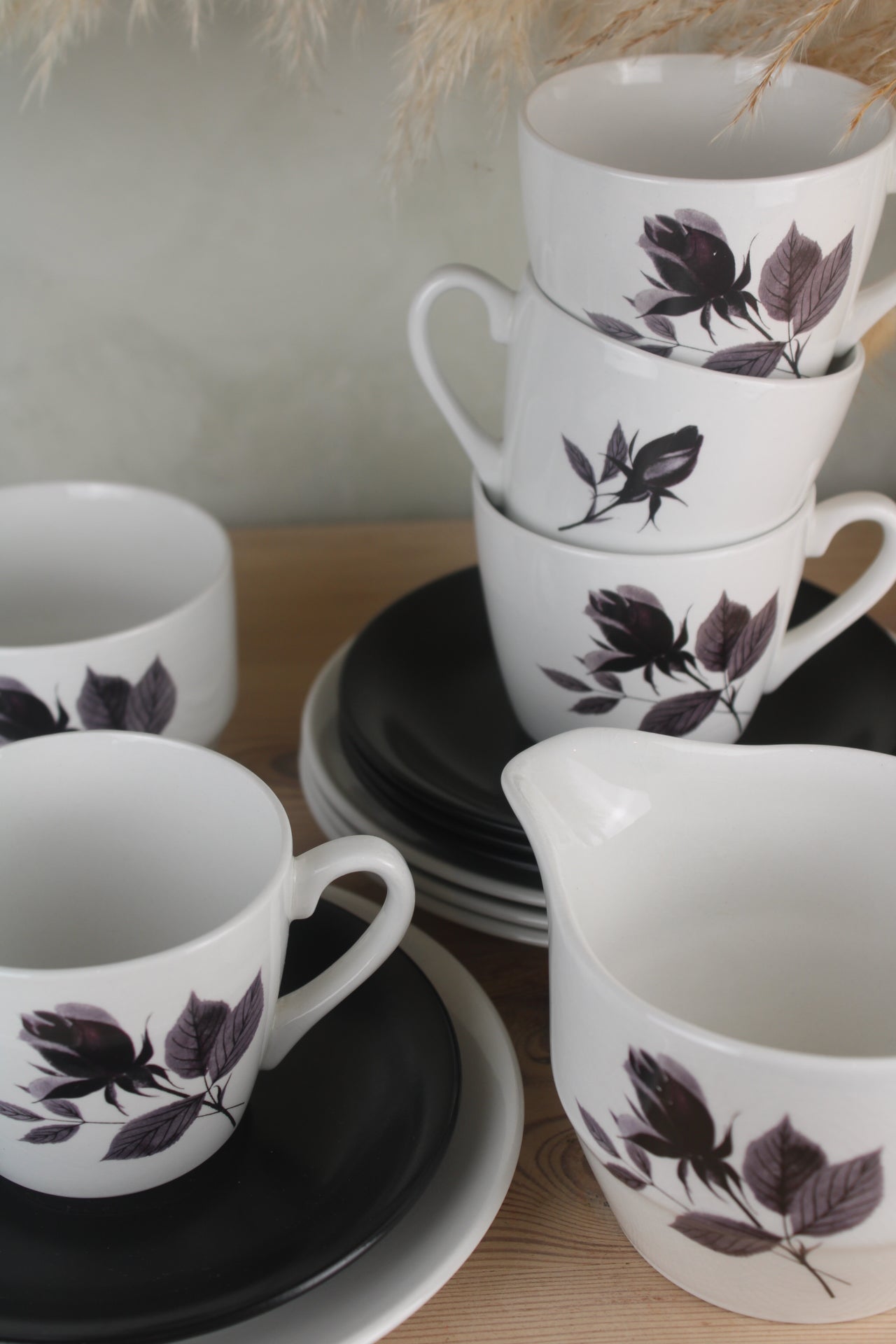 Set of 4 British Anchor ‘Romance’ Teacup Trios