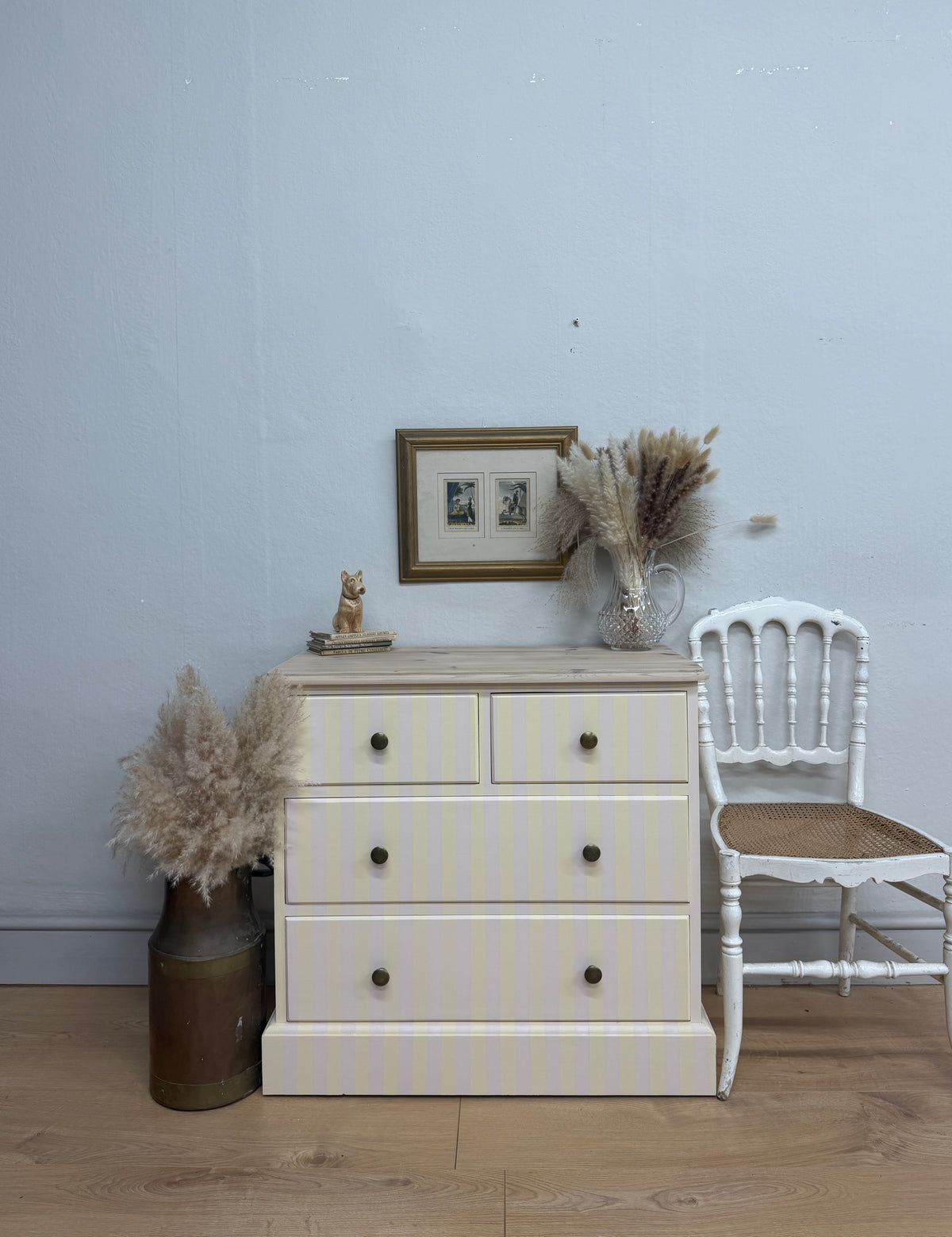 Solid pine painted striped chest of drawers