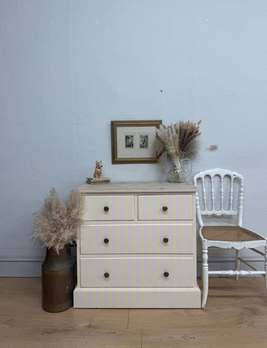 Solid pine painted striped chest of drawers