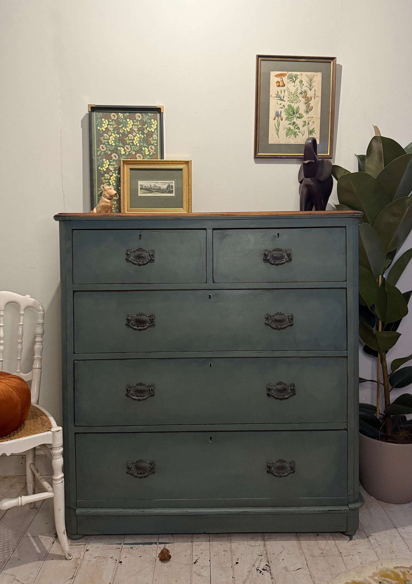 Dark Green Antique Painted Chest of Drawers