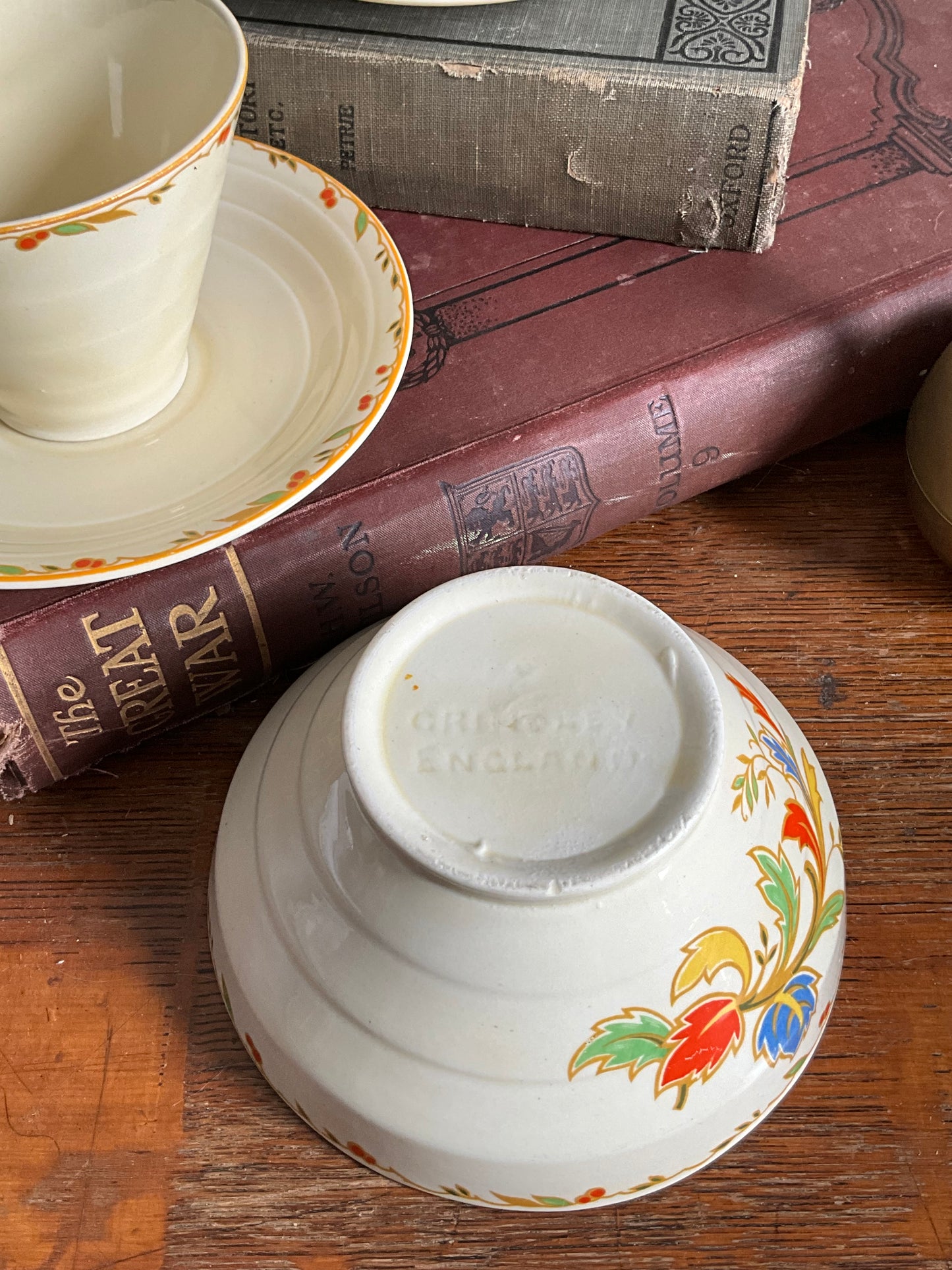 Vintage Grindley pair of teacup and saucer with sugar bowl