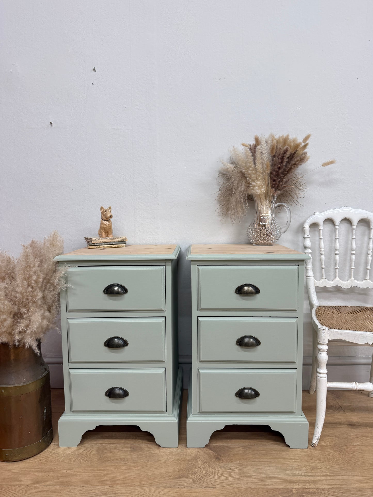 Pair of solid pine painted bedside drawers