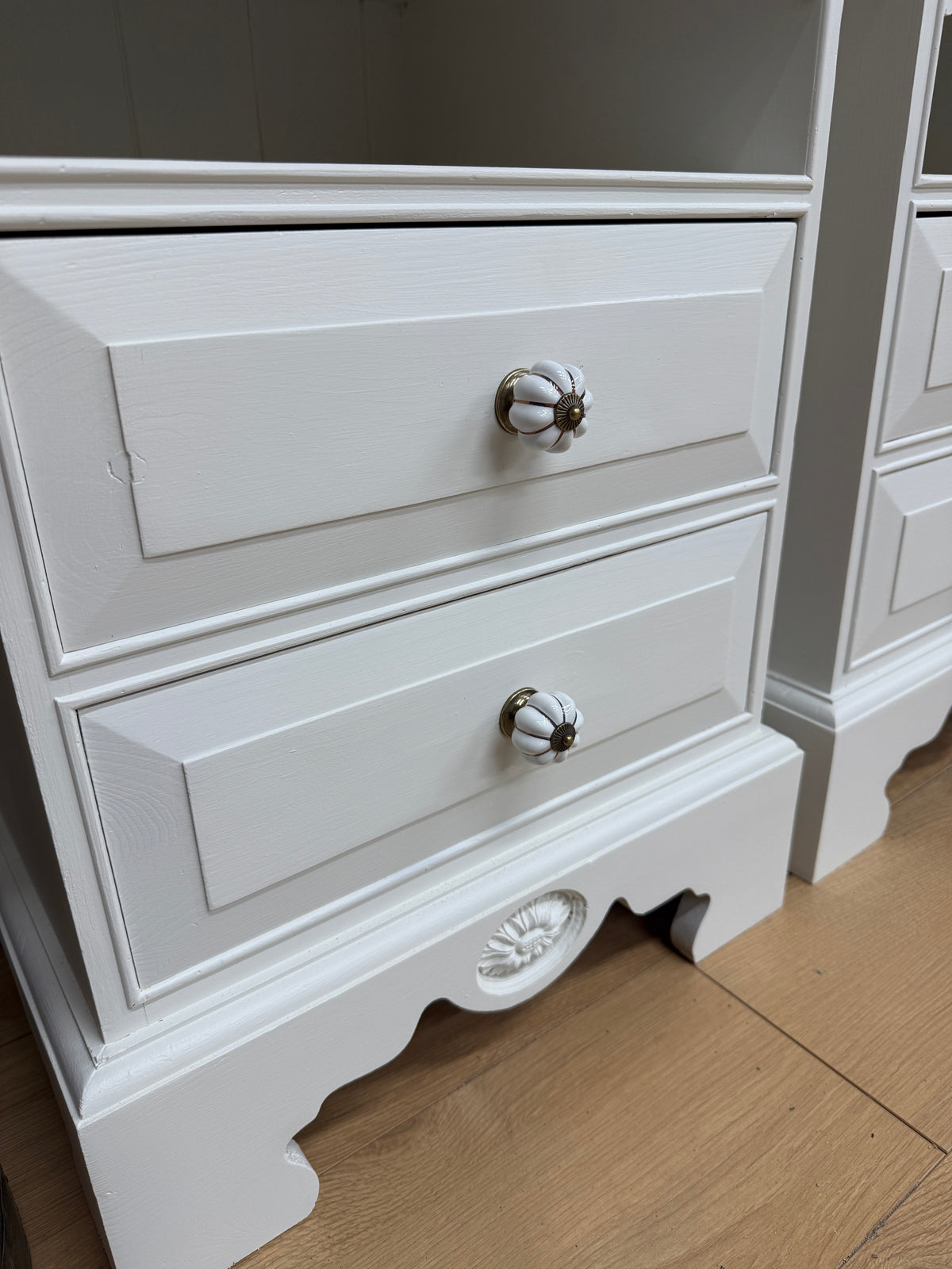 Pair of solid pine white painted bedside cabinets